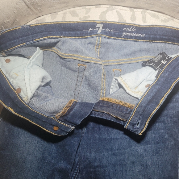 7 For All Mankind Gwenevere Blue Waters Mid Skinny Frayed Denim Jean - Picture 9 of 11